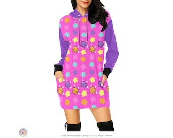 Rainbow Star Oversized Hoodie, Kawaii Stars Sweater Dress With Pockets, Y2K Sweatshirt Women, Kawaii Clothes, Trendy Sweatshirt for Teens