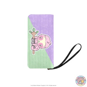 Rosa Faultier Reißverschluss Geldbörse, Kawaii Handgelenk Geldbörse, Japanische Otaku Stil Geldbörse, Vegan Leder Geldbörse, niedliche Tier Geldbörse, Pastell Geschenke