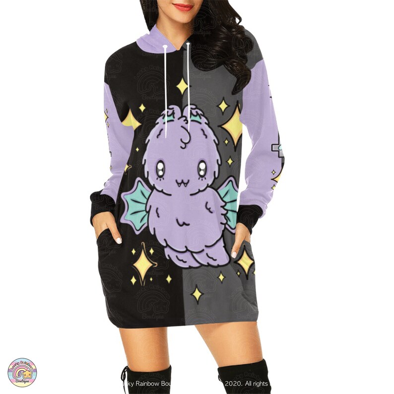 Halloween Bat oversized Hoodie with Half and Half Black and Grey Background and Stars Detail