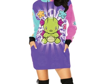 Dragon and Stars Oversized Hoodie, Cute Dragon Scale Sweater, All Over Print Sweatshirt, Jumper Dress Women, Anime Shirt, Kawaii Clothes