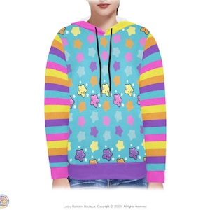 Sudadera con capucha de estrella turquesa, suéter de arcoíris, sudadera con estrellas y rayas, ropa Kidcore, sudaderas con capucha con forro polar, regalo de Navidad para adolescentes