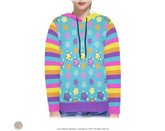 Turquoise Star Hoodie, Rainbow Sweater, Stars and Stripes Sweatshirt, Kidcore Clothes, Fleece Lined Hoodie Sweatshirts, Xmas Gift for Teens