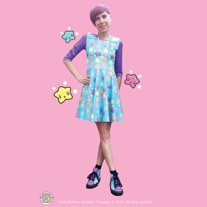 Bright Rainbow Star Skater Dress, Cute Starry Dress, Kawaii Clothes, Fit & Flare Dress, Retro Dress, Harajuku Dress, Anime Cosplay image 10