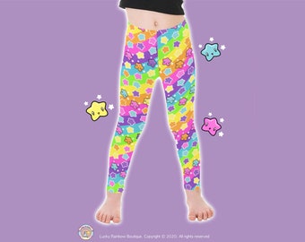 Kids Rainbow Stripes and Stars Leggings, Childrens Clothes, Girls Leggings, Boys Leggings, Kids Dance Costume, Kawaii Clothing