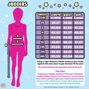 Adult Joggers Size chart. Lucky Rainbow Boutique