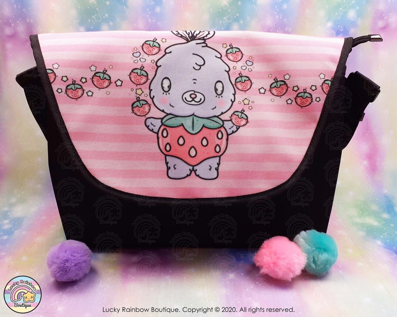 Kawaii Messenger Shoulder Bag Pastel Strawberry Bunny Crossbody Handbag Cute Purple Rabbit Purse Fairy Kei Accessories