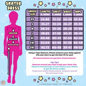 Adult Half Sleeve Skater Dress Size Chart. Lucky Rainbow Boutique