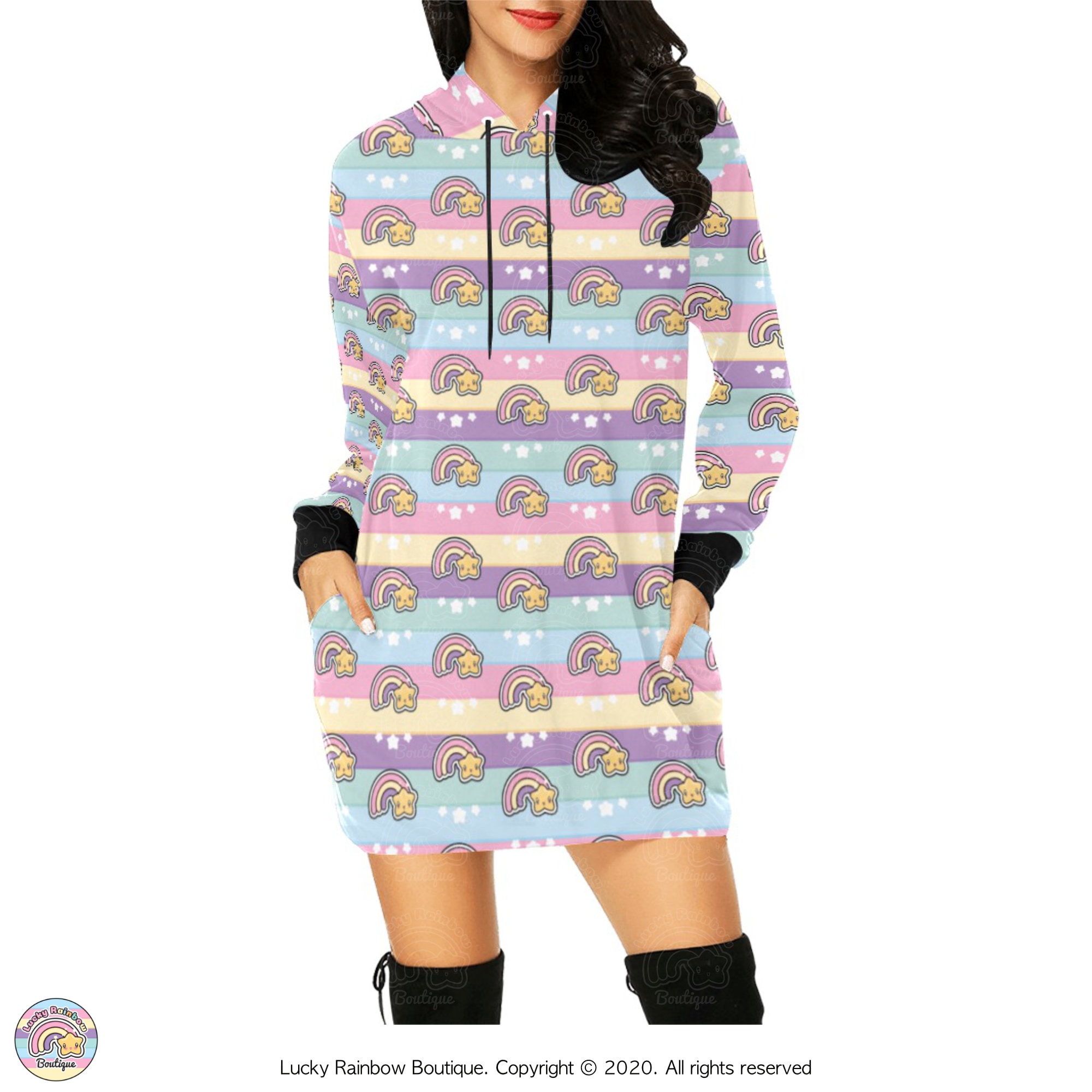 Kawaii Pastel Rainbow Hoodie Dress Cute 