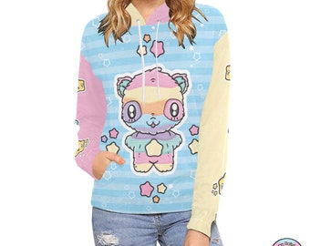 Pastel Rainbow Panda Hoodie, Cute Bear Sweatshirt, Kawaii Clothes, Fairy Kei Sweater, Blue Teddy Jumper, Yume Kawaii Shirt, Decora Fashion