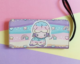 Joli portefeuille avec bracelet en forme de lama, porte-monnaie arc-en-ciel kawaii, porte-monnaie femme avec porte-monnaie, arcs-en-ciel pastel et étoiles, cadeaux de Noël pour ados