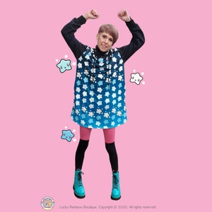 All over Star Print Hoodie Dress in Black and Blue Ombre