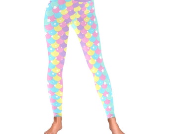 Mermaid Scale Leggings, Yume Kawaii Clothing, Pastel Rainbow Leggings, Kawaii Clothes, Fairy Kei Pants, Decora Fashion