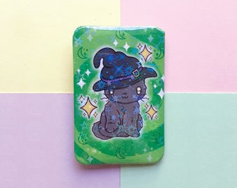 Cute Witch Cat Holographic Badge Button, Kawaii Halloween Pin Kawaii Accessories, Animal Lover Gift