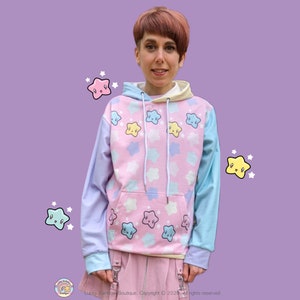 Pastel Rainbow Star Hoodie, 80s Pink Stars Sweater, Fairy Kei Clothing, Colour Block Sweatshirt, Pastel Goth Shirt, Harajuku Fashion
