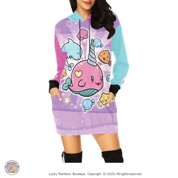 Narwhal Dolphin Oversized Hoodie Pink Unicorn Whale Sweater Dress Kawaii Clothes All Over Print Sweatshirt Cartoon Hoodies Etsy Ireland