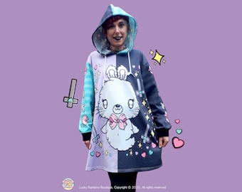 Ghost Bunny Sweater Dress, Pastel Goth Clothing, All Over Print Hoodie, Creepy Cute Shirt, Oversized Sweatshirt, Yami Kawaii Clothes