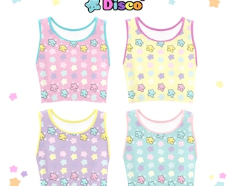 Pastel Rainbow Stars Crop Top, Y2K Clothing, All Over Star Print Cropped Tank, Gen Z Shirt, Harajuku Fashion, Kawaii Clothes