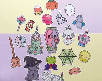 Halloween Kawaii Sticker Pack, Creepy Stickers Set for Kids Crafts, Journal Supplies, Cute Spooky Stickers, Laptop Decals, Scrapbook Art