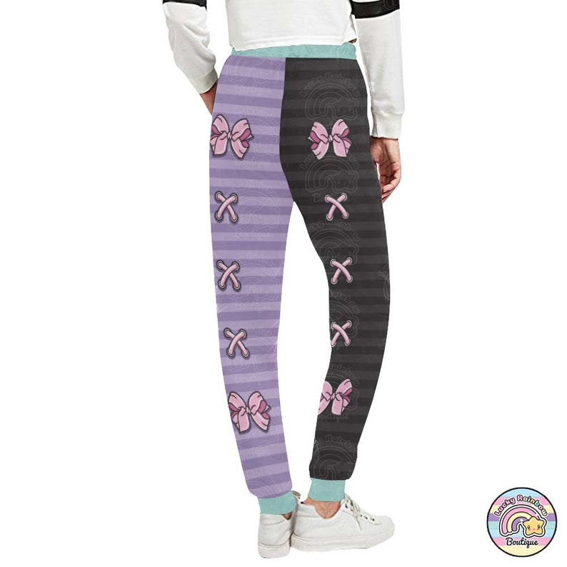 Roze strik uniseks joggingbroek, goth-pastelkleding, harajuku-joggingbroek, paarse joggingbroek, kawaii gothic-kleding, decoramode afbeelding 4