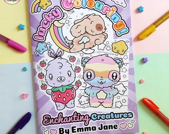 Kawaii Animals Colouring Book, Cute Animal Coloring Pages Adult, Kids Crafts Activity Booklet, Birthday Gift