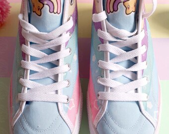 Pastel Rainbow High Top Canvas Sneakers, Kawaii Shoes, Fairy Kei