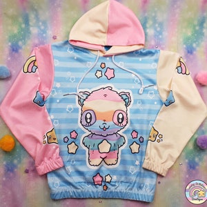 80s Hoodie with Rainbow Panda Bear and Stars Design.