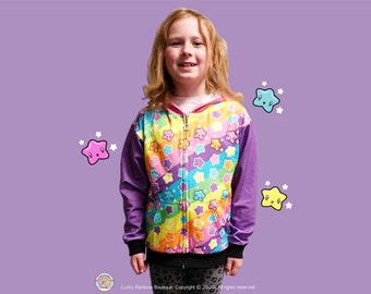 Kids Rainbow Zip up Hoodie, Kawaii Clothing, Rainbows and Stars Sweatshirt, Childrens Sweaters, Kids Jumper, Decora Kei Clothes, Hoodies Y2K