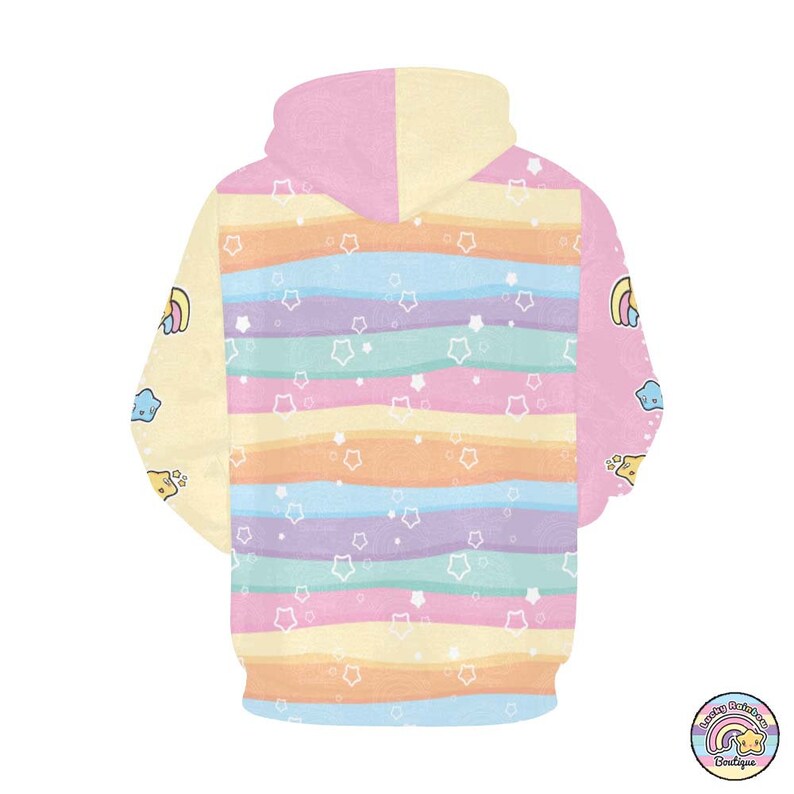 Rainbow Stripe Hoodie With all Over White Stars detail.