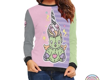 Kawaii Unicorn Pastel Goth Sweater, Halloween Sweatshirt, Spooky Season Shirt, Creepy Cute Clothes, J-fashion, 80s Aesthetic