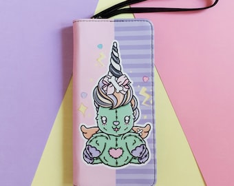 Portafoglio da polso con unicorno pastello, accessori kawaii, portafoglio zombi carino, organizer per borse, portafoglio con cerniera vegano, regali di Natale per adolescenti