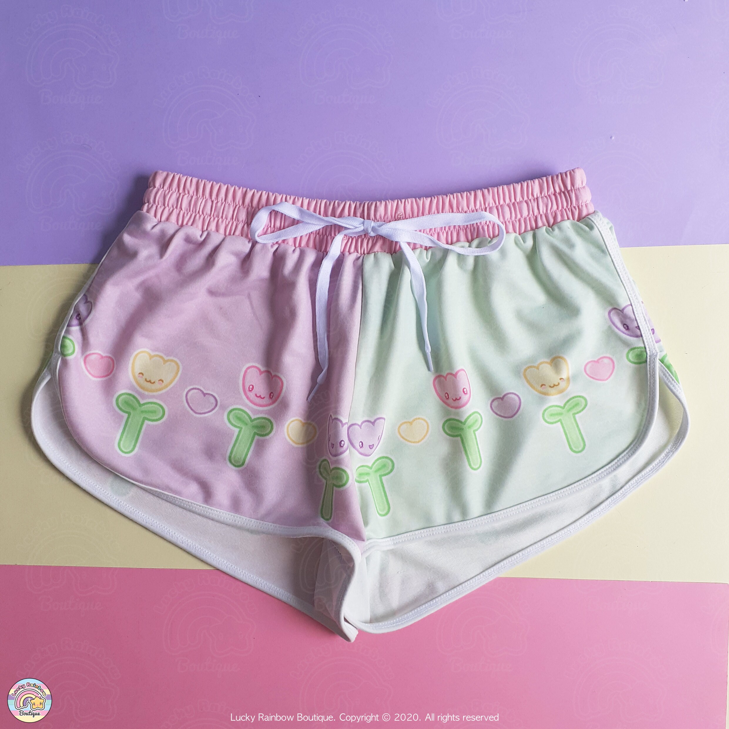 Cute Flower Summer Shorts, Cottage Core Clothing, Pastel Two