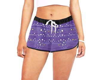 Purple Galaxy Print Shorts Kawaii Clothing, Twinkle Stars Summer Short Shorts Beachwear, Harajuku Pants Decora Fashion