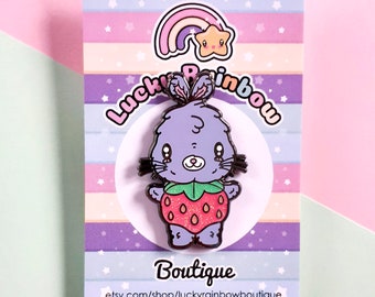 Cute Bunny Enamel Pin, Kawaii Strawberry Hard Enamel Pin, Kawaii Bunny Pin, Rabbit Pin Badge, Easter Bunny Badge, Valentines Gift