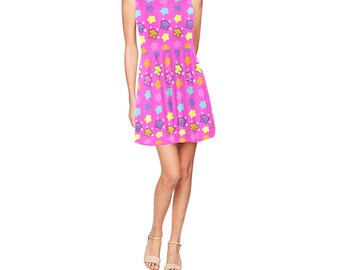 Rainbow Star Dress Pink, Summer Dresses for Women Casual, Kawaii Clothes, Festival Dress Retro, Fit and Flare Skirt, Sleeveless Dress Tanks