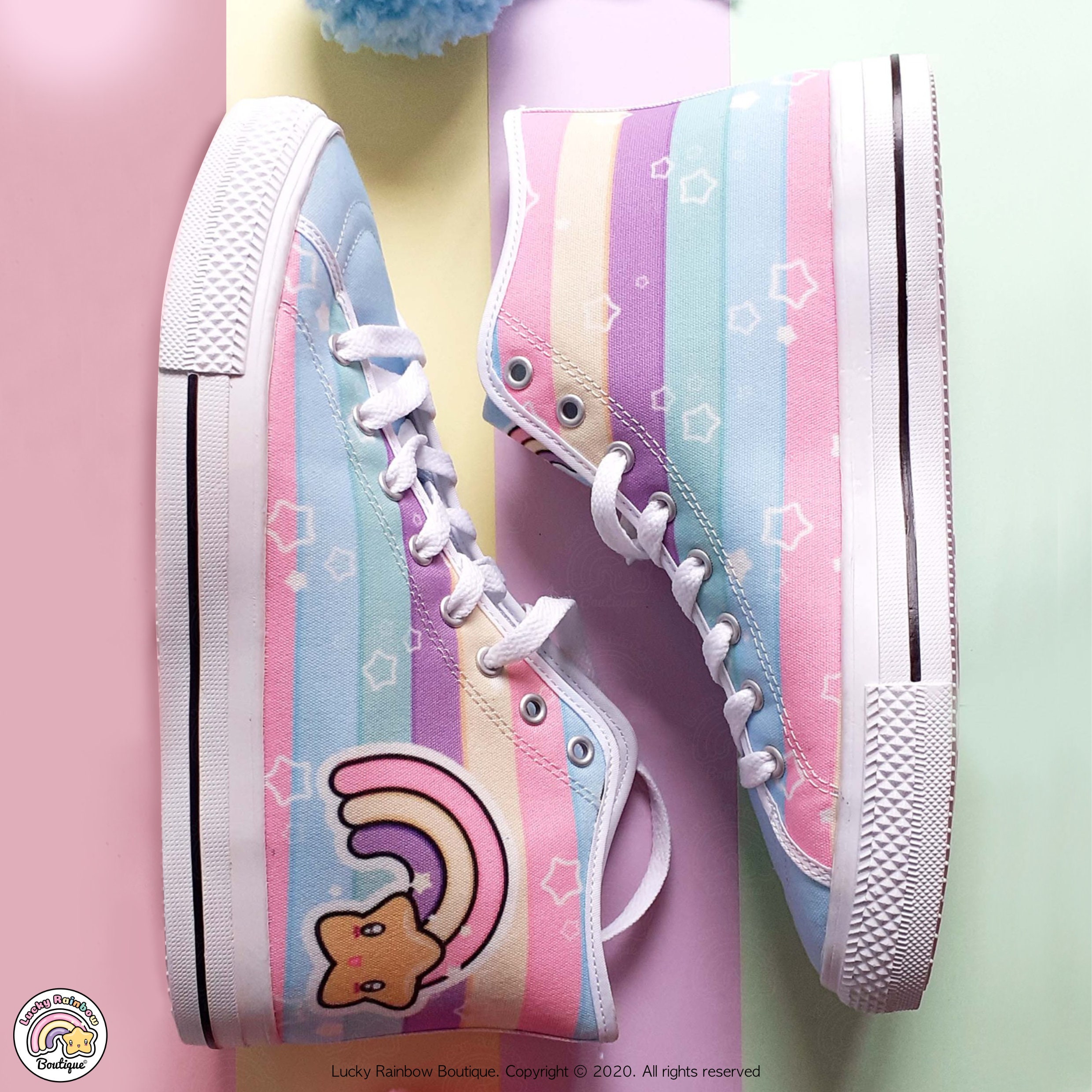 Pastel Rainbow High Top Canvas Sneakers Kawaii Shoes Fairy - Etsy UK
