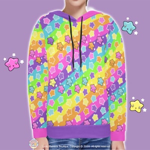 Rainbow Stripes & Stars Hoodie, Y2K Hoodie Stars, Kidcore Clothing, Aesthetic Sweatshirts for Women, Christmas Sweatshirt Trendy, JFashion