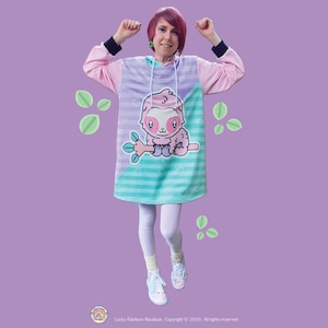 Pink Sloth Oversized Sweatshirt, Sloth Sweater Dress, All Over Print Hoodie, Pastel Clothes, Anime Shirt, Colour Block Hoodie, Yume Kawaii