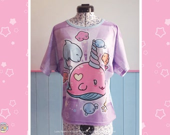 Narwhal TShirt, Purple Unicorn Shirt, Kawaii Clothes, Summer Tops for Teens, Harakjuku Fashion, Y2K Shirts Women, Anime Graphic Tee