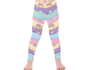 Leggings arco iris pastel para niños, leggings ondulados arco iris y estrellas, pantalones para niños, leggings de corazón, leggings de cumpleaños, ropa para niños