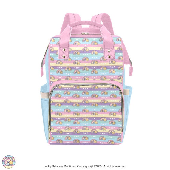 Kawaii Rainbow Stars Backpack, Multifunctional Bag, Pastel Stars Rucksack, Nappy Bag Organiser, Weekend Bag, Fairy Kei Accessories