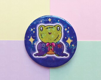 Vampire Frog Halloween Badge, Holographic Froggy Pin Badges, Spooky Gifts, Party Bag Fillers, Trick or Treat Bag