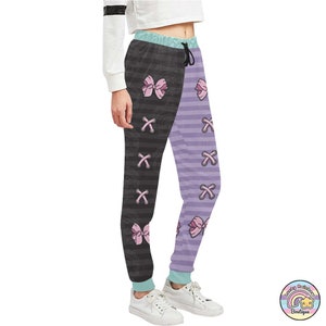 Roze strik uniseks joggingbroek, goth-pastelkleding, harajuku-joggingbroek, paarse joggingbroek, kawaii gothic-kleding, decoramode afbeelding 3