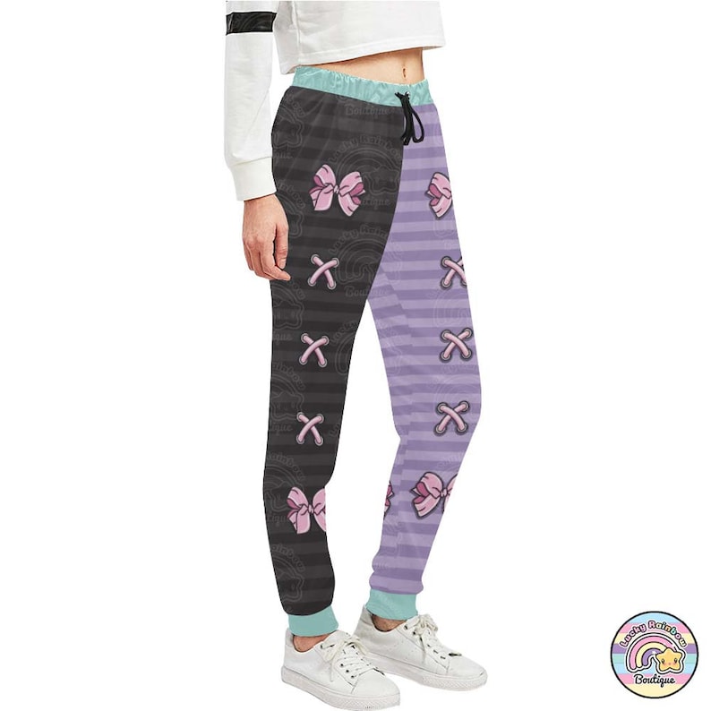 Roze strik uniseks joggingbroek, goth-pastelkleding, harajuku-joggingbroek, paarse joggingbroek, kawaii gothic-kleding, decoramode afbeelding 3