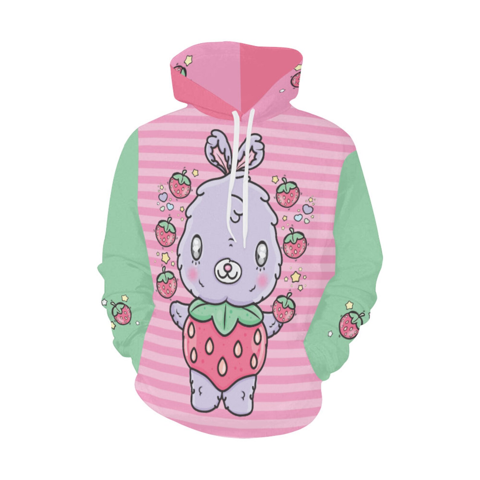 Kawaii Strawberry Bunny Hoodie Cute Pastel Pink Rabbit Etsy