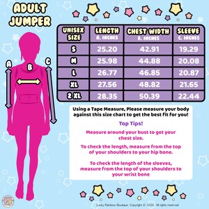 Adult V-Neck Jumper Size Chart. Lucky Rainbow Boutique