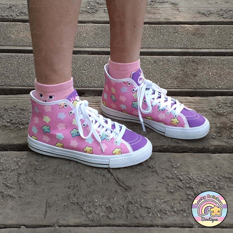 Pastel Rainbow Hightop Sneakers Kawaii Shoes Rainbows Fairy Etsy