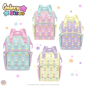 Sac à dos multifonctionnel arc-en-ciel pastel, sac Fairy Kei, sac de week-end, sac à langer, accessoires Yume Kawaii, sac à dos en toile végétalien