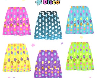 Bright Rainbow Stars Skater Skirt, Kawaii Star Skirts, Harajuku Clothing, Summer Dress, Cute Aesthetic Clothes, Neon Rave Outfit