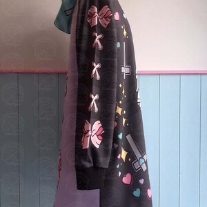 Japanese Inspired Hoodie Dress with Corset Bow Print Sleeves