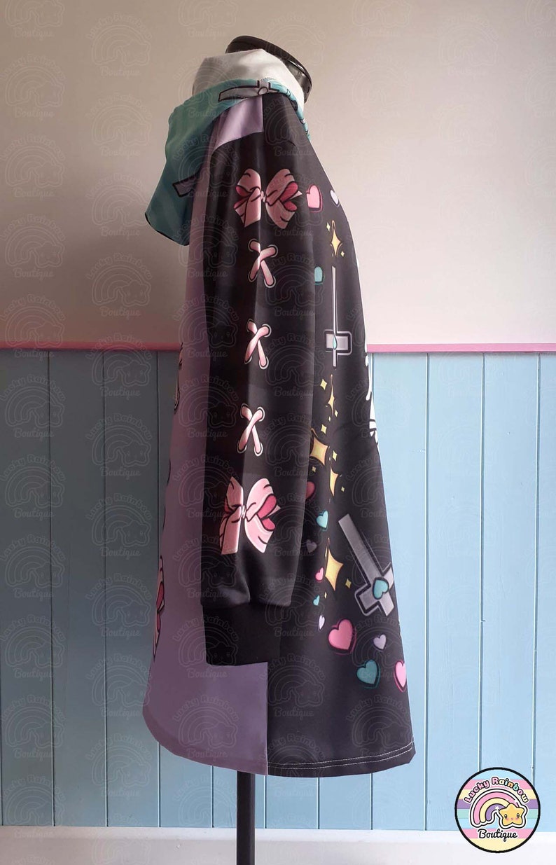 Japanese Inspired Hoodie Dress with Corset Bow Print Sleeves